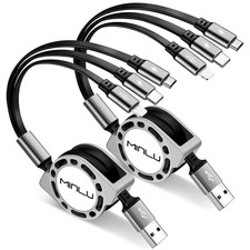 Multi Charging Cable 3A, 2Pack 4ft Retractable 4 feet, Black,Gray