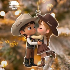 Personalized Cowboy Couple valentine Ornament, Western Country Lovers Gift, Coup