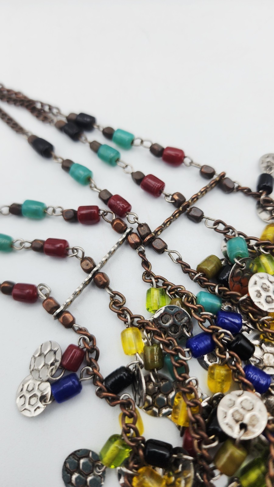 beaded coin style look dangle multiple strands ch… - image 7