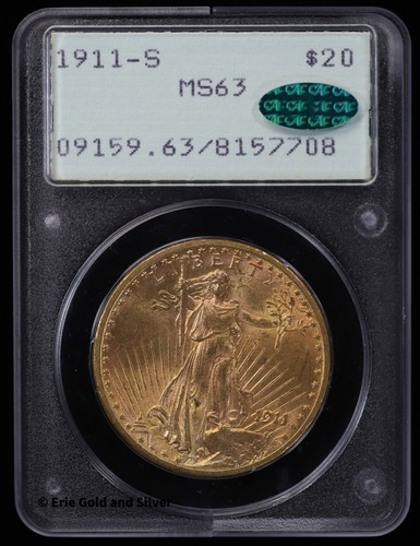 1911-S $20 Gold Saint Guadens Double Eagle | PCGS MS 63 CAC OGH Rattler