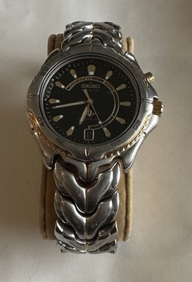 VTG Seiko Sports 100 5M42-0B09 Men's Black Gold Dial SS Kinetic