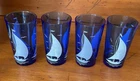 4 Hazel Atlas Cobalt Blue White Ship Sailboat  Juice Glass  4 1/2” VTG MCM
