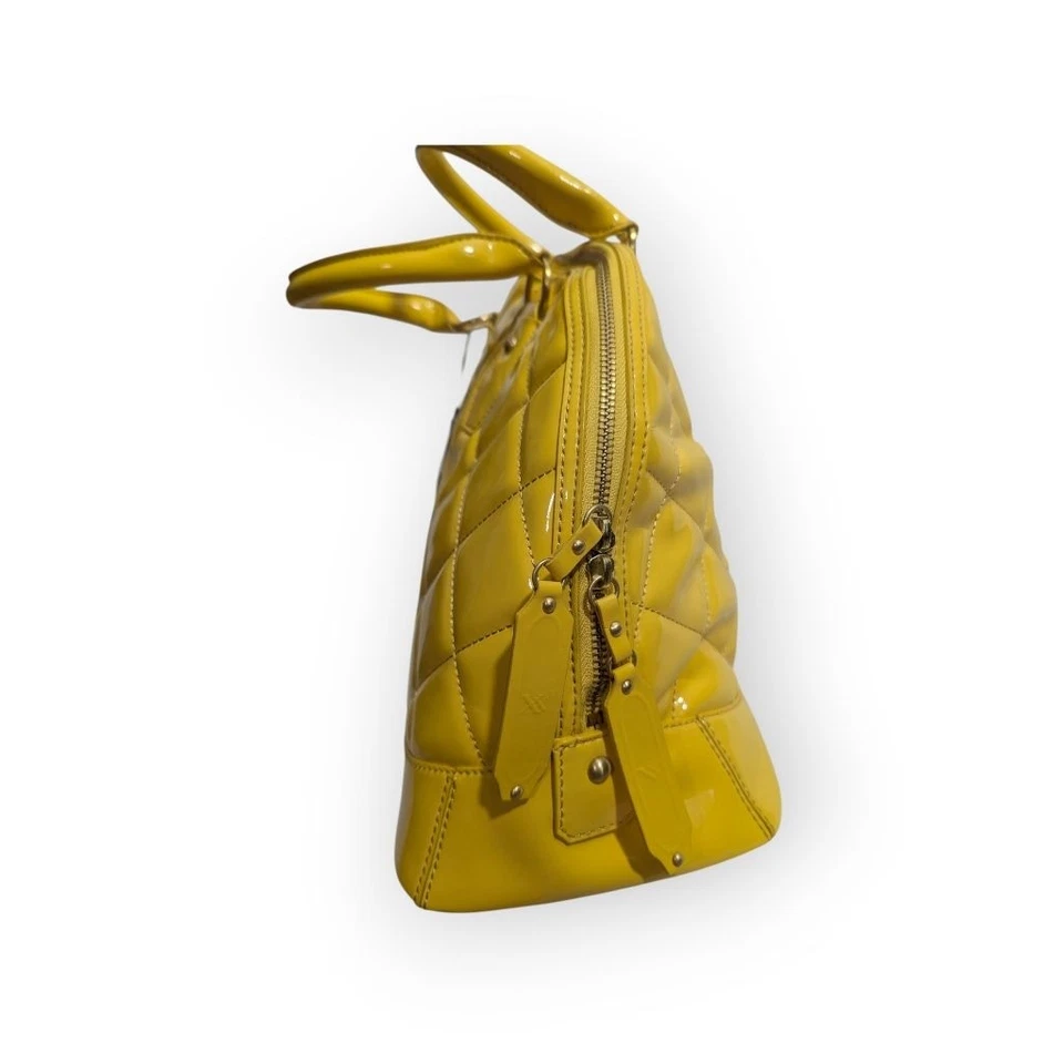 Bolso de Mano MAXX New York Amarillo Acolchado Charol Bowler Nuevo con Etiquetas Foto 4 de 4