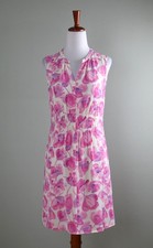 TALBOTS $139 Pink Floral Crepe Smocked Lined V-Neck Sleeveless Dress Size 2