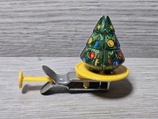 1950s Tin Litho Spinning Christmas Tree w/Hidden Santa Push Spinner Toy Japan