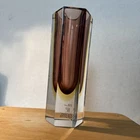 Murano Sommerso Amethyst Amber Hand-Blown Glass Hexagon Vase, Vintage FREE SHIP
