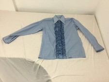 Vintage 70s, Blue, Ruffle Front Dress Shirt, Long Sleeve, Size M3, SR620 