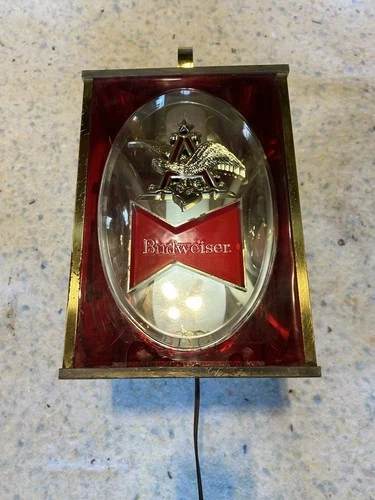Vintage 1968 Budweiser Beer Lighted Hanging Lamp Lantern Ruby Red Bar Sign