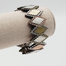 Triple Tone Diamond Pattern Stretch Bracelet Aztec Southwestern Antique Inspired