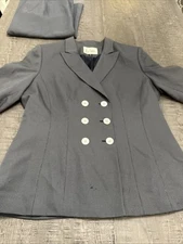 Vintage LE SUIT Blue Check 2 PC Skirt Suit Lined Career Size 14 Jacket 16 Skirt