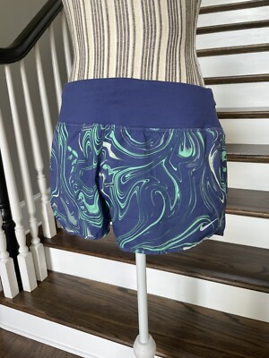 Nike Dri-Fit Women s Printed Tempo Running Shorts M Blue Lined Built In Brief