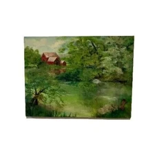Original Oil on Canvas Landscape Painting -Tranquil Red Barn Scene”