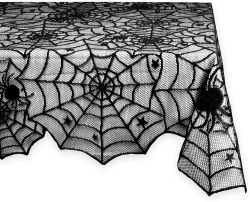 DII Black Lace Overlay Tabletop Collection Gothic Halloween Decor, Tablecloth