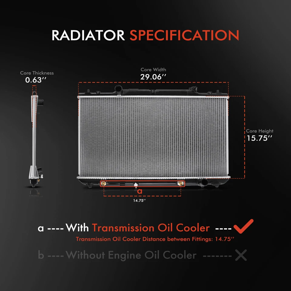 Radiador con enfriador de aceite para Toyota Solara 2002 2003 L4 2,4 L transmisión automática. Foto 2 de 4