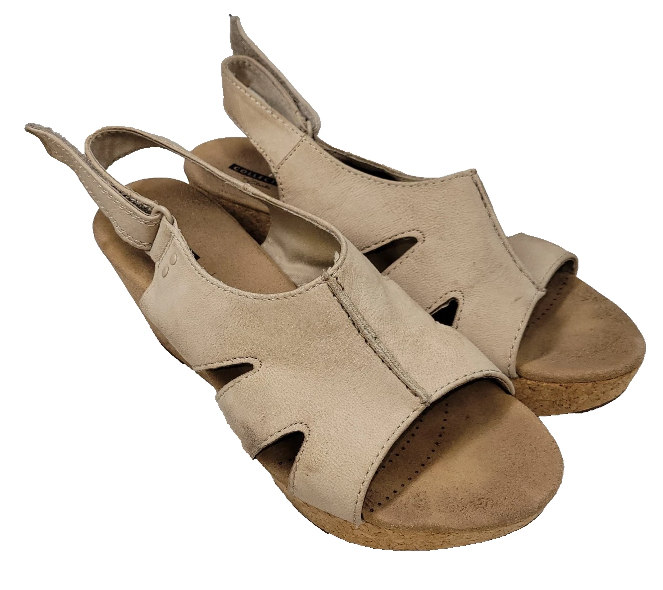 Sandali Clarks taglia 9M beige pelle Annadel Bari zeppa estate primavera spiaggia sughero