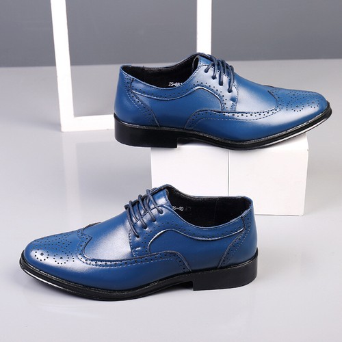 Men’s Wingtip Brogues Oxford Dress Shoes - Vintage Style Blue Leather Business Casual Shoes