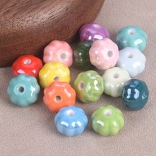 20pcs Mixed 7x10mm Rondelle Pumpkin Shape Glossy Ceramic Porcelain Loose Beads