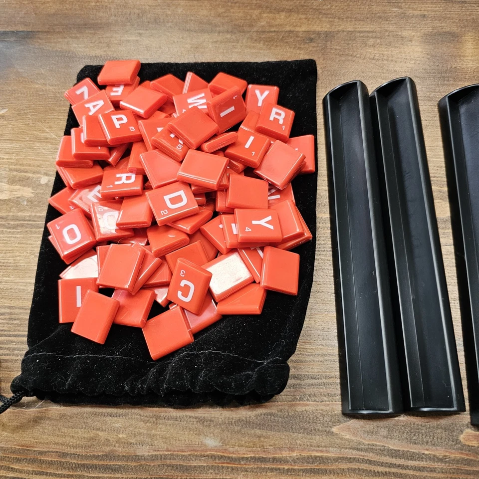 Scrabble Electronic Scoring 100 Red Letter Tiles And 4 Tile Racks OEM  - Image 4 of 4