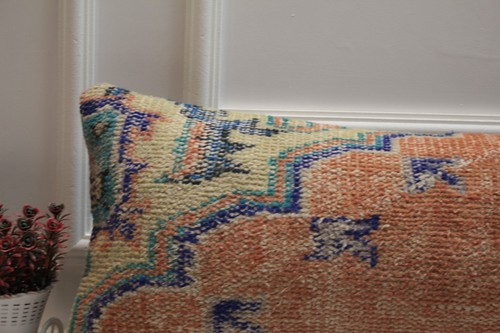 Turkish Rug Pillow Case, Handmade Rug Pillow, 12x36 inc Long Lumbar Pillow - Picture 12 of 14