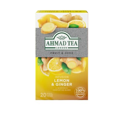 Ahmad Tea Lemon & Ginger Infusion - 20 Teabags (Caffeine-Free, 100% Natural)