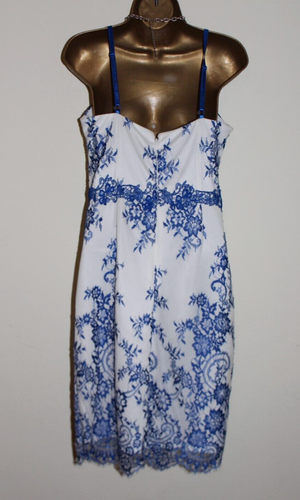 Lipsy Blue White Lace Bodycon Dress 10 Summer Wedding Occasion Party Cami Sexy - Picture 5 of 15