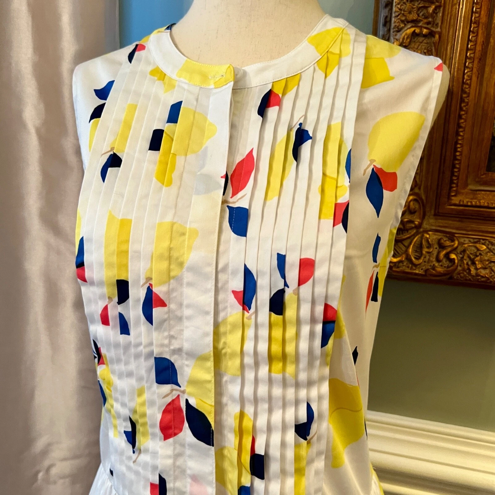 Camicia senza maniche Kate Spade Lemon Zest nuovo senza etichette stile abito taglia LARGE