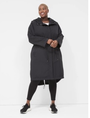 Lane Bryant Women's LIVI Full-Zip Black Hooded Anorak Jacket