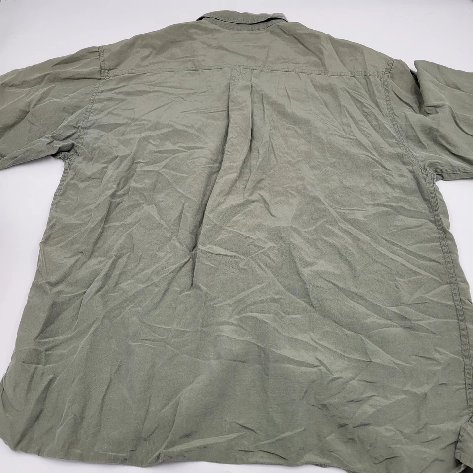 Gordie Howe Brand Men's L Large Olive Drab Short Sleeve Button Front Silk Shirt - Image 3 of 4