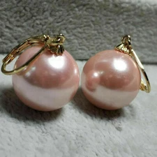 Real AAAA 16mm Australian South Sea Pink Shell Pearl Earrings 14k Gold