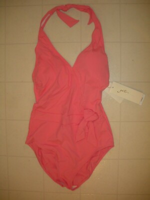 GOTTEX Coral Au Naturel 1 Pc Halter Surplice Side Bow Swimsuit Sz 12 NWT