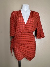Zara dress plaid  v neck short sleeve ruching details wrap clausure Orange Sz xs