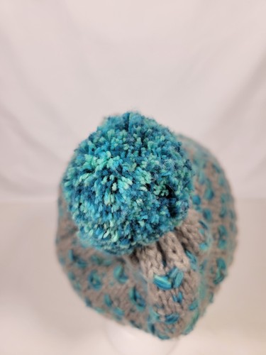 North Face Mint Gray Blue Beanie Hat With Pom Youth M - Picture 5 of 11