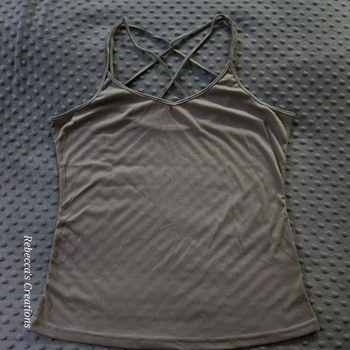 Tanque sin mangas de espagueti con tiras acanaladas color tostado topo (gris) ligero elástico suave XL - Imagen 6 de 9
