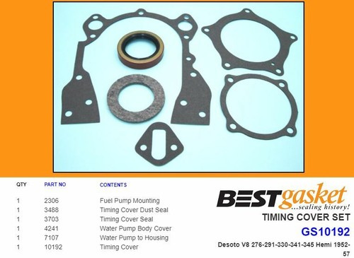 DeSoto 276 291 330 341 345 HEMI Front Timing Cover Gasket Set BEST 1952-1957 - Picture 2 of 5