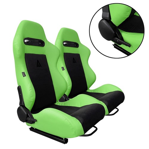 NEW 2 TANAKA GREEN & BLACK RACING SEATS RECLINABLE W/ SLIDER FOR
