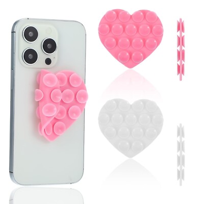 2PCS Suction Phone Case, Heart Shape Phone Suction Grip, Double Sided Suction...