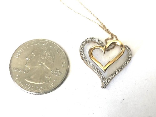 10K yellow gold double heart style diamonds Pendant Necklace 20" - 第 5/8 張圖片