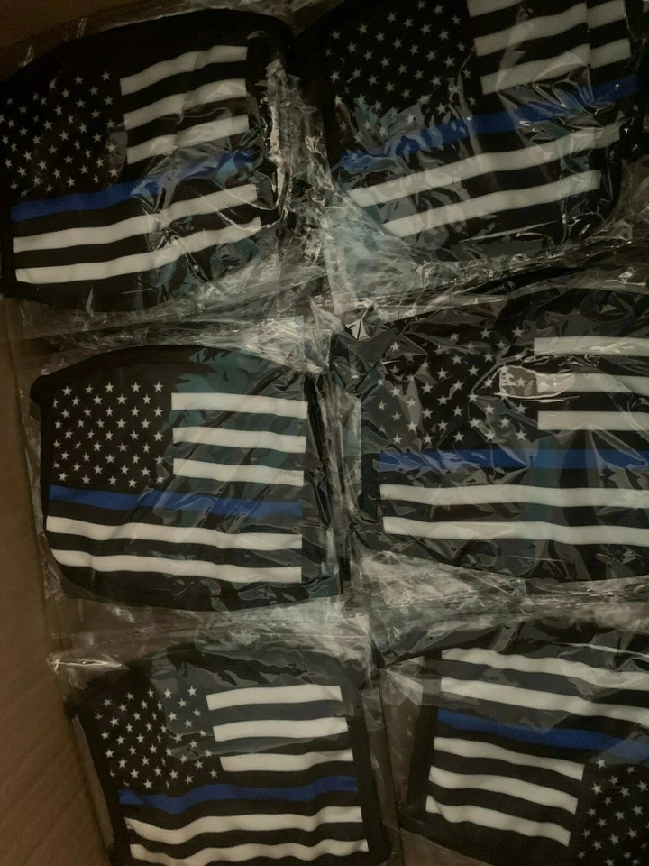 Police Blue Line Flag Face Covering Mask New in package Washable Easy to Breathe - Image 2 of 3