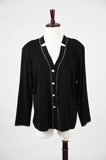 MING WANG Timeless Black Crystal Encrusted Acrylic Knit Evening Jacket Blazer