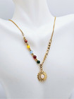 18K Gold Plated Half Colored Bead & Half Figaro Chain, Opal Stone Sun Necklace