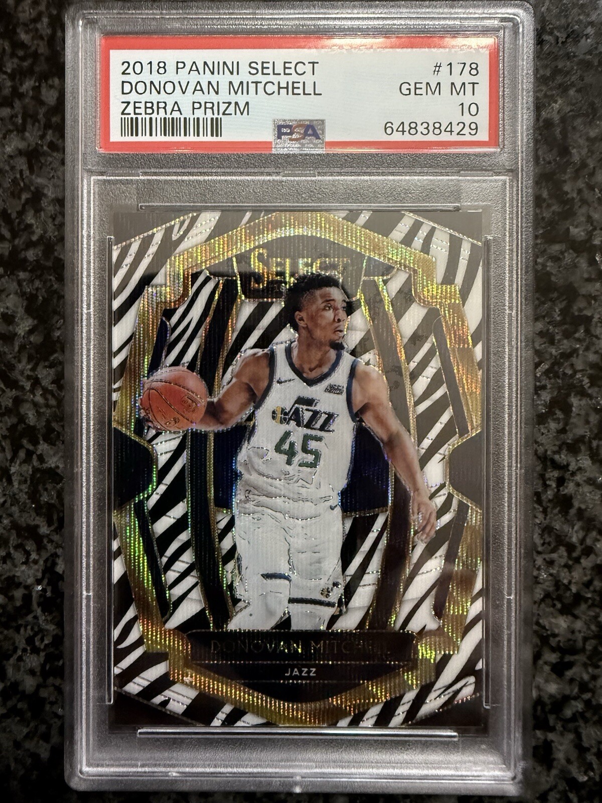 DONOVAN MITCHELL 2018-19 PANINI SELECT ZEBRA PRIZM PSA 10 GEM MINT #178