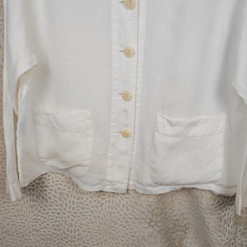 FLAX Womens White Light Weight Jacket Shirt Button Closure Linen Size Small - Picture 2 of 13