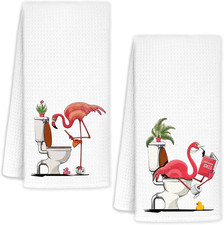 Funny Flamingo Hand Towels for Bathroom Set of 2, Hot Pink Bird Towels for Bathr