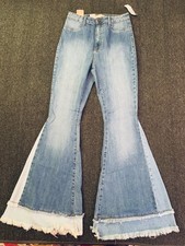 Aphrodite Flare Jeans Womens 15 Wide Leg High Rise Waist Release Hem Boho New