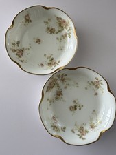 Antique Haviland Limoges France Bowls Pair Pink Roses, Gold Rim, c.1900s