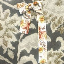 White Floral Fabric Bow Hair Clip w/ Knot & Long Tails - Women’s Accessory