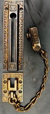 Large Victorian Bronze Sliding Door Chain Lock Bolt. 1880s Front Door Eastlake
