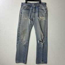 Vtg Levi  s 501 Redline Selvedge Denim Jeans 6 Button Fly Thrashed Stained 31x30