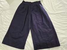 GAP Pants Womens M Harlow Indie Wide Leg HighRise Pleated Linen Blend Blue Boho