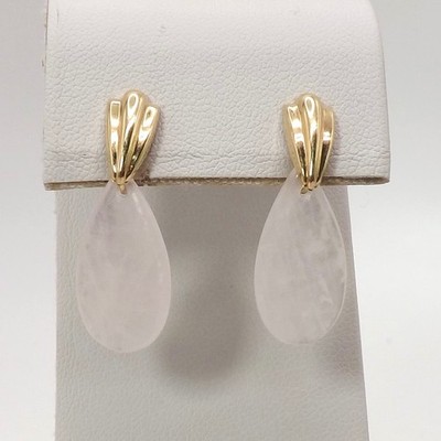 14k Gold Blass Rose Weiß Quarz Träne Ohrhänger Neu